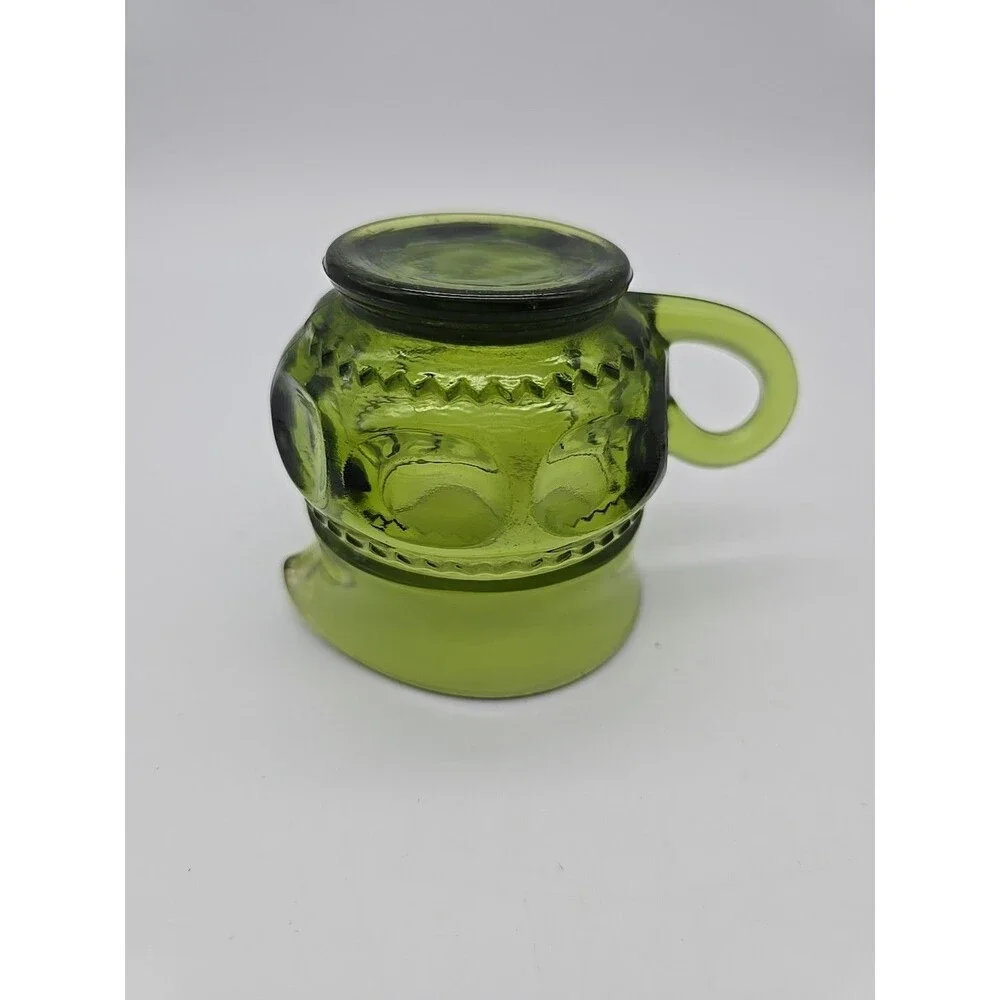Vintage Indiana Glass Kings Crown Thumbprint Creamer Cup Avocado Green